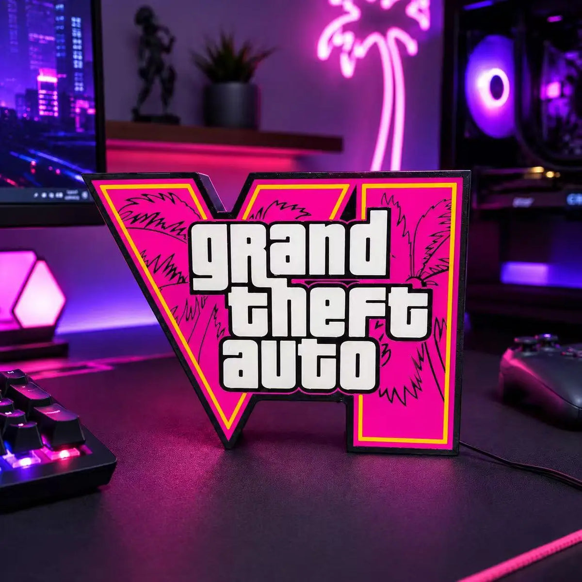2026 New GTA 6 Horizon Ambient Light USB Cool Desktop & PC Case Decoration Ornament ARGB Faith Light Trendy Xmas Gift