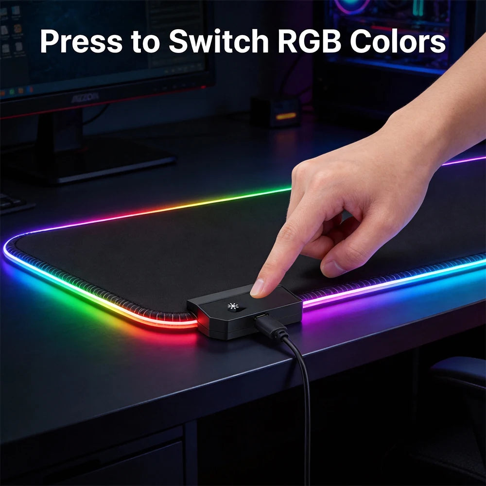 Large RGB Gaming Mouse Pad USB Powered LED Light Up Desk Mat Non‑Slip Rubber Base with Multiple Light Modes for PC Game Office Desktop