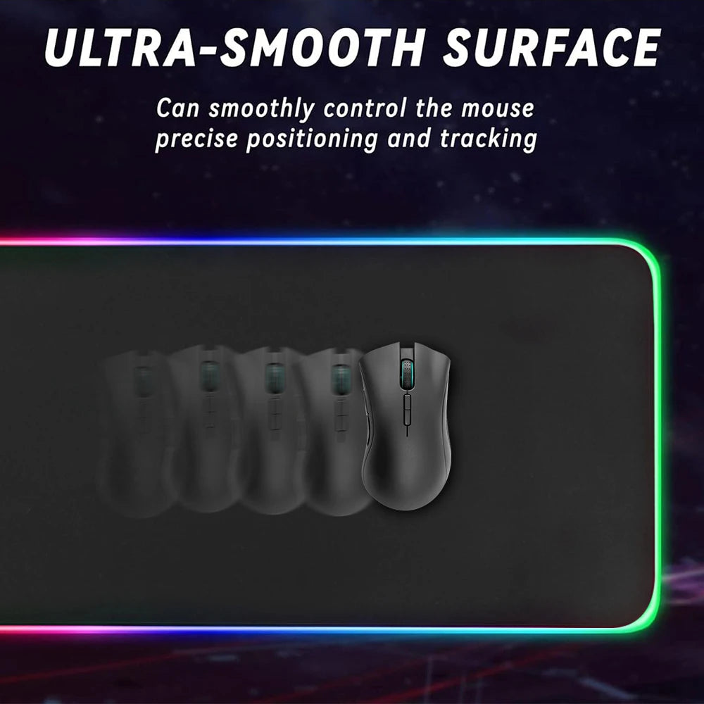 Large RGB Gaming Mouse Pad USB Powered LED Light Up Desk Mat Non‑Slip Rubber Base with Multiple Light Modes for PC Game Office Desktop