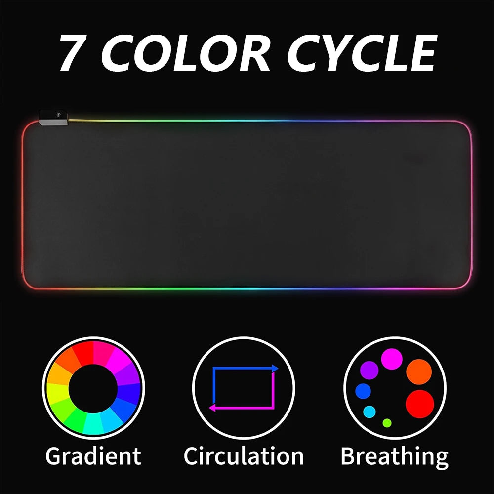 Large RGB Gaming Mouse Pad USB Powered LED Light Up Desk Mat Non‑Slip Rubber Base with Multiple Light Modes for PC Game Office Desktop