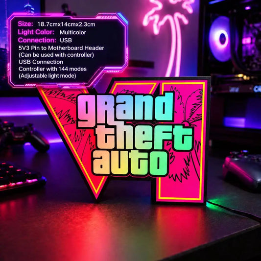 2026 New GTA 6 Horizon Ambient Light USB Cool Desktop & PC Case Decoration Ornament ARGB Faith Light Trendy Xmas Gift